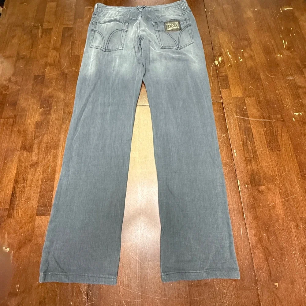 D&G Dolce & Gabbana Jeans Mens 34/32 Grey Straight Leg Metal Logo Plaque R50000